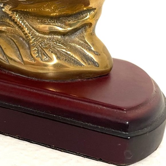 Brass Birds Elaborate Statues Bookends On Mahogany Stands - Picture 7 of 9